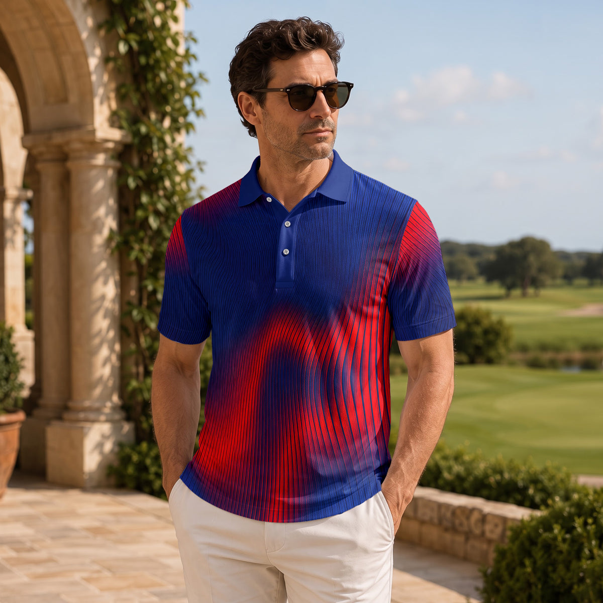 Blue Red Wave Sporty Men Polo Shirt