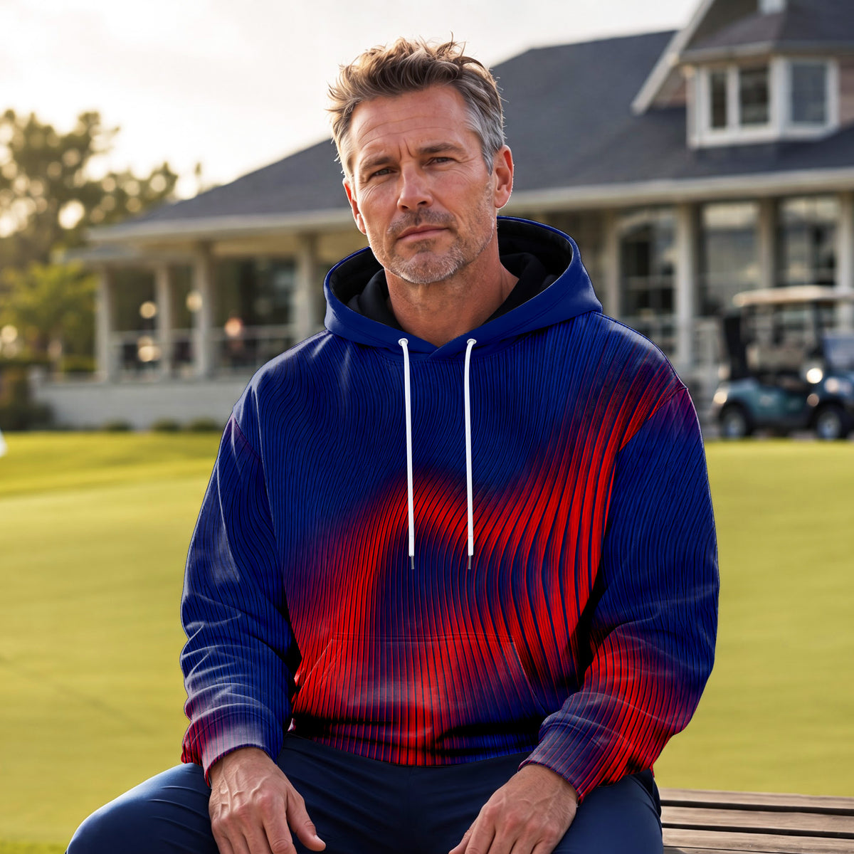 Blue Red Wave Sporty Men Hoodie