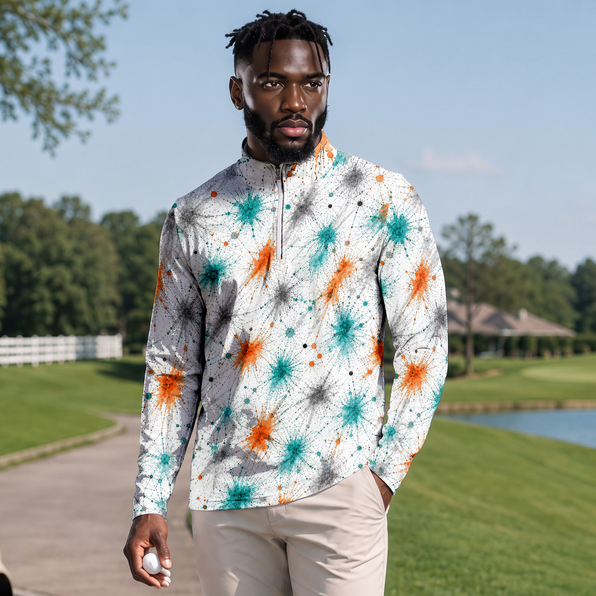 Color Dot Men Quarter-zip Pullover