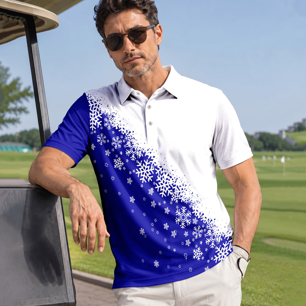 Blue Half Snow Men Polo Shirt