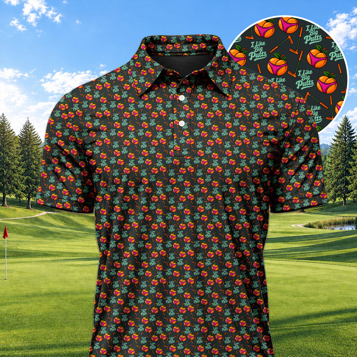I Like Big Putts Orange Men Polo Shirt