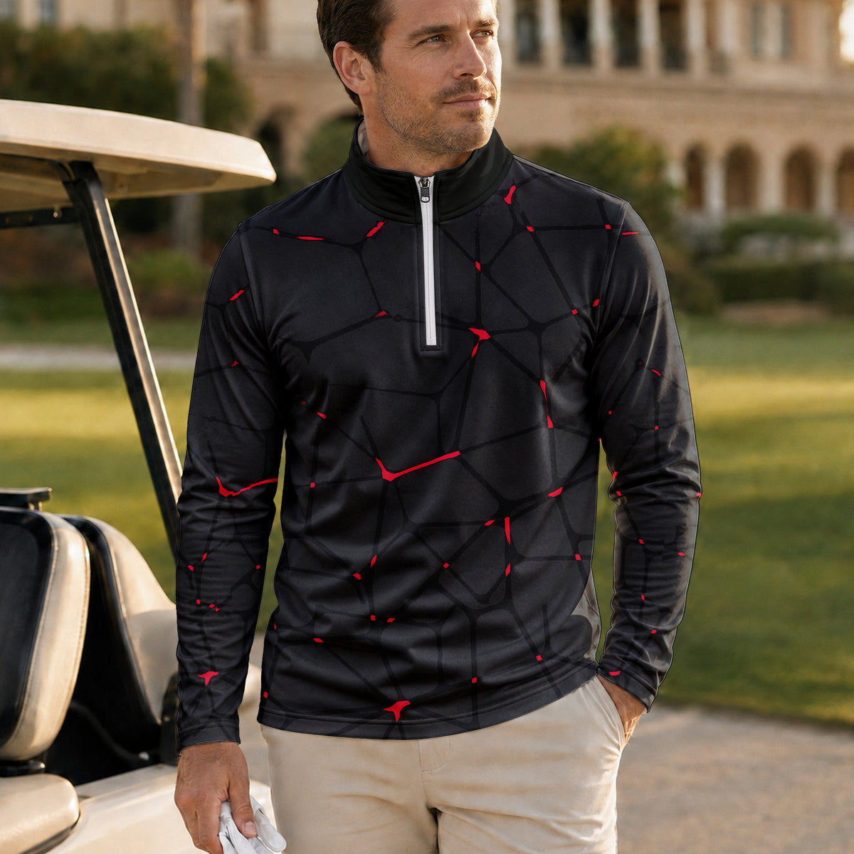 Dark Red Net 2027 PGA Men Quarter-zip Pullover