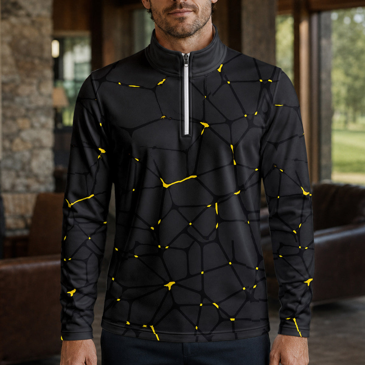 Dark Yellow Net The Open Men Quarter-zip Pullover