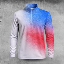 Red Blue White Faded Dot Men Quarter-zip Pullover