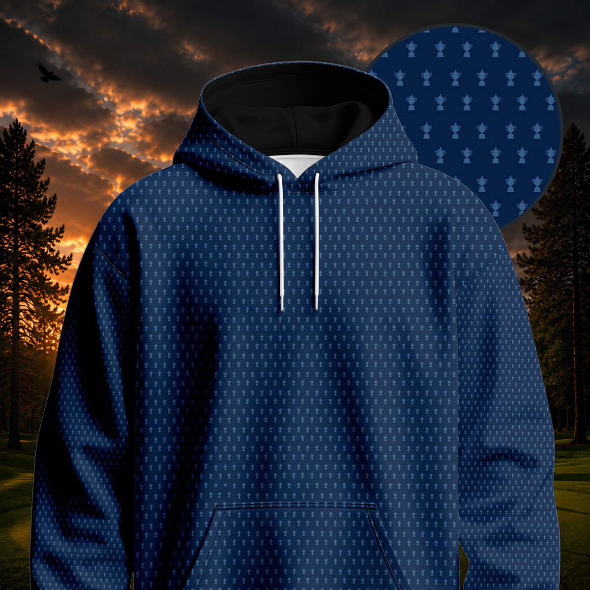 2026 Trophy Pattern Blue Men Hoodie