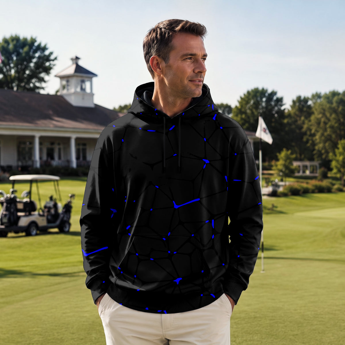 Dark Blue Net Men Hoodie