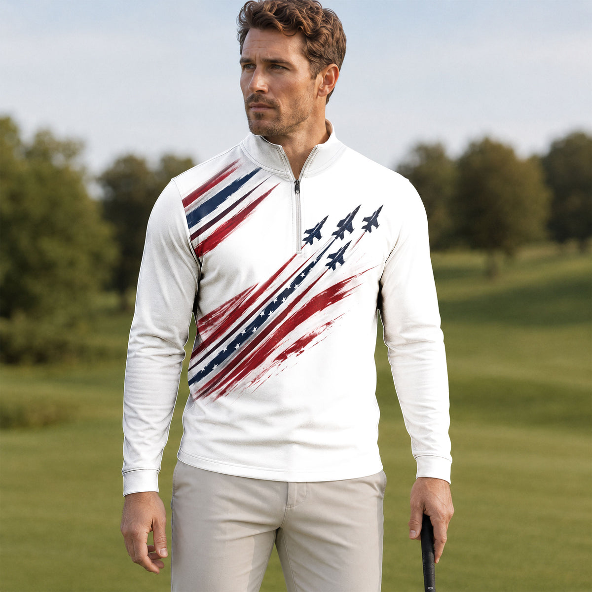 Fighter Jet USA Men Quarter-zip Pullover