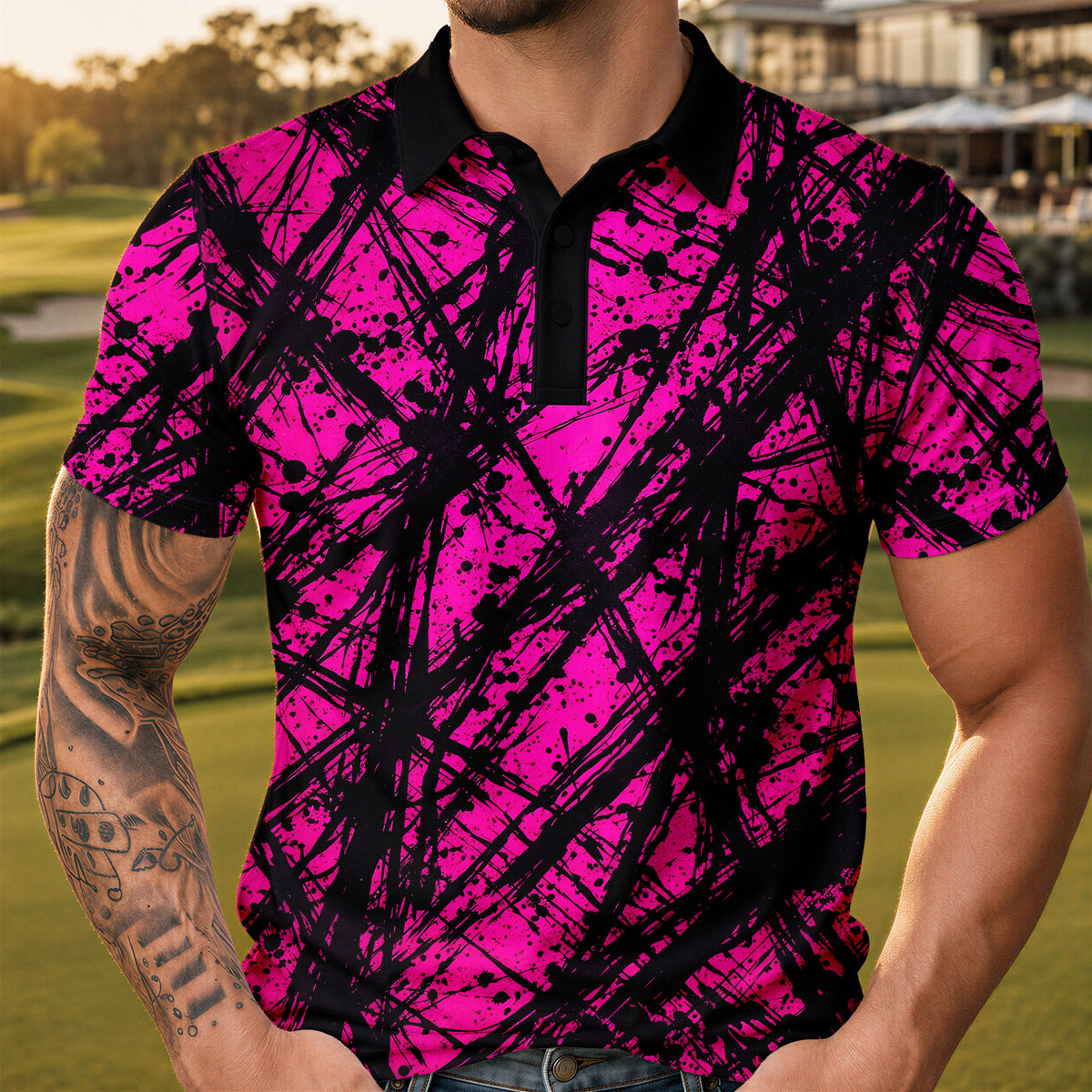 Loud Pink Black Men Polo Shirt