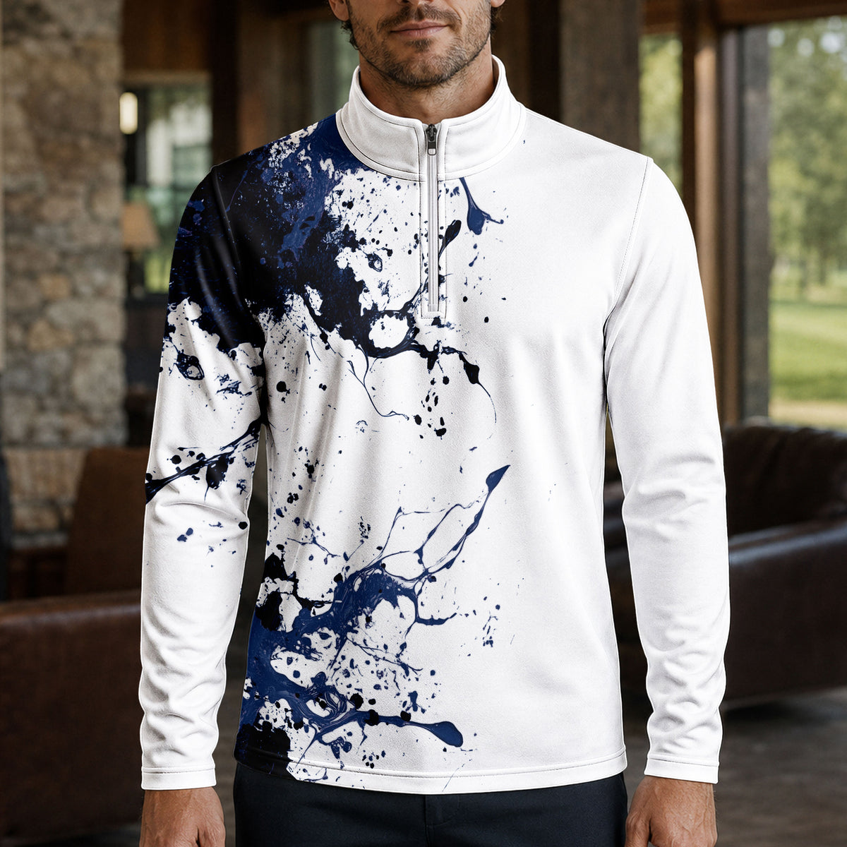 2027 Blue Spilled Paint Color Men Quarter-zip Pullover