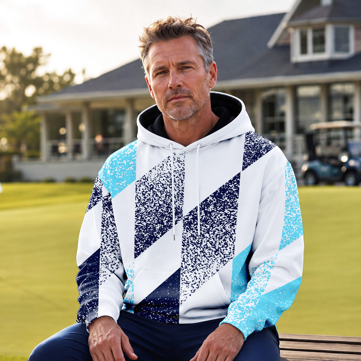 Blue And White Pattern Men Hoodie
