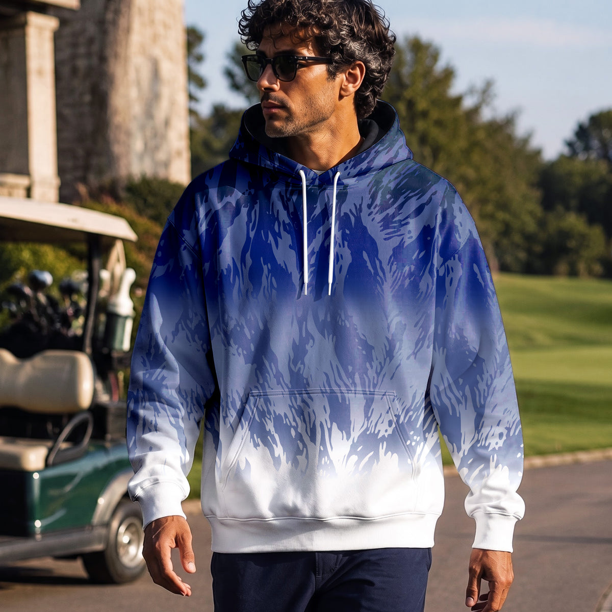 Blue And White Pattern Men Hoodie