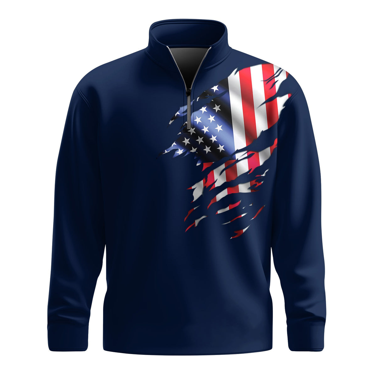 USA Flag Brand Blue Men Quarter-zip Pullover