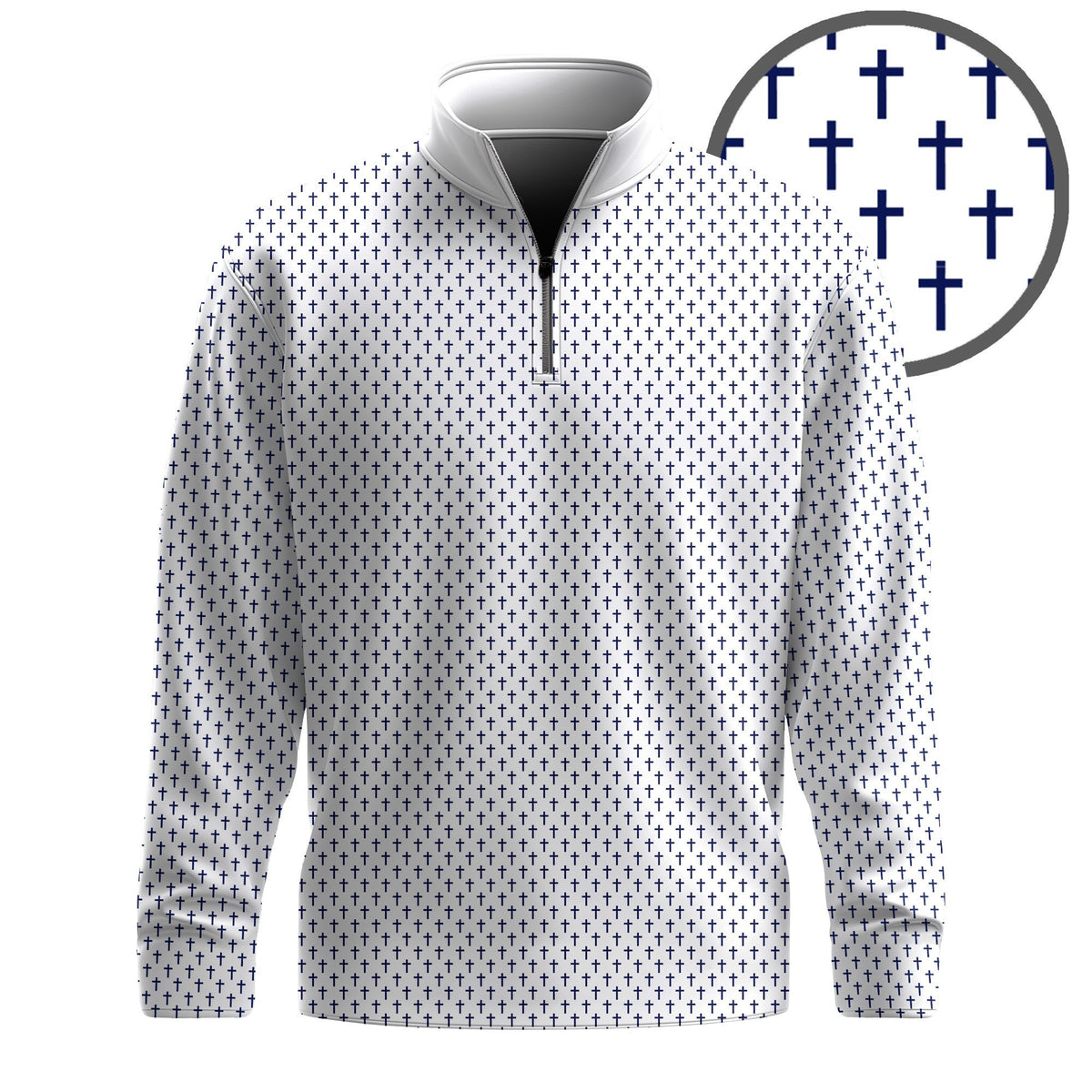 White Blue Cross 2026 Pattern Men Quarter-zip Pullover