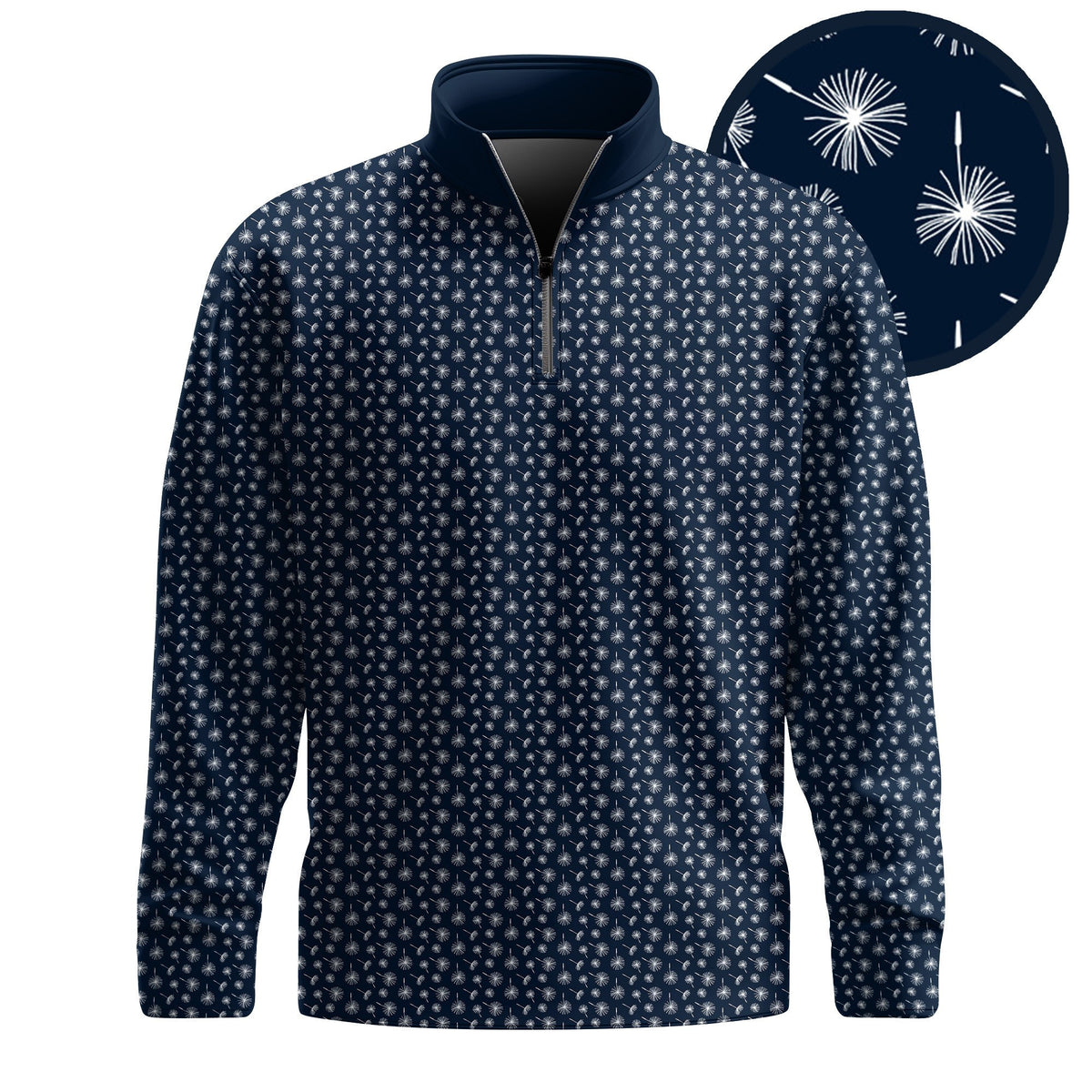 Blue White 2026 Dandelion Pattern Men Quarter-zip Pullover