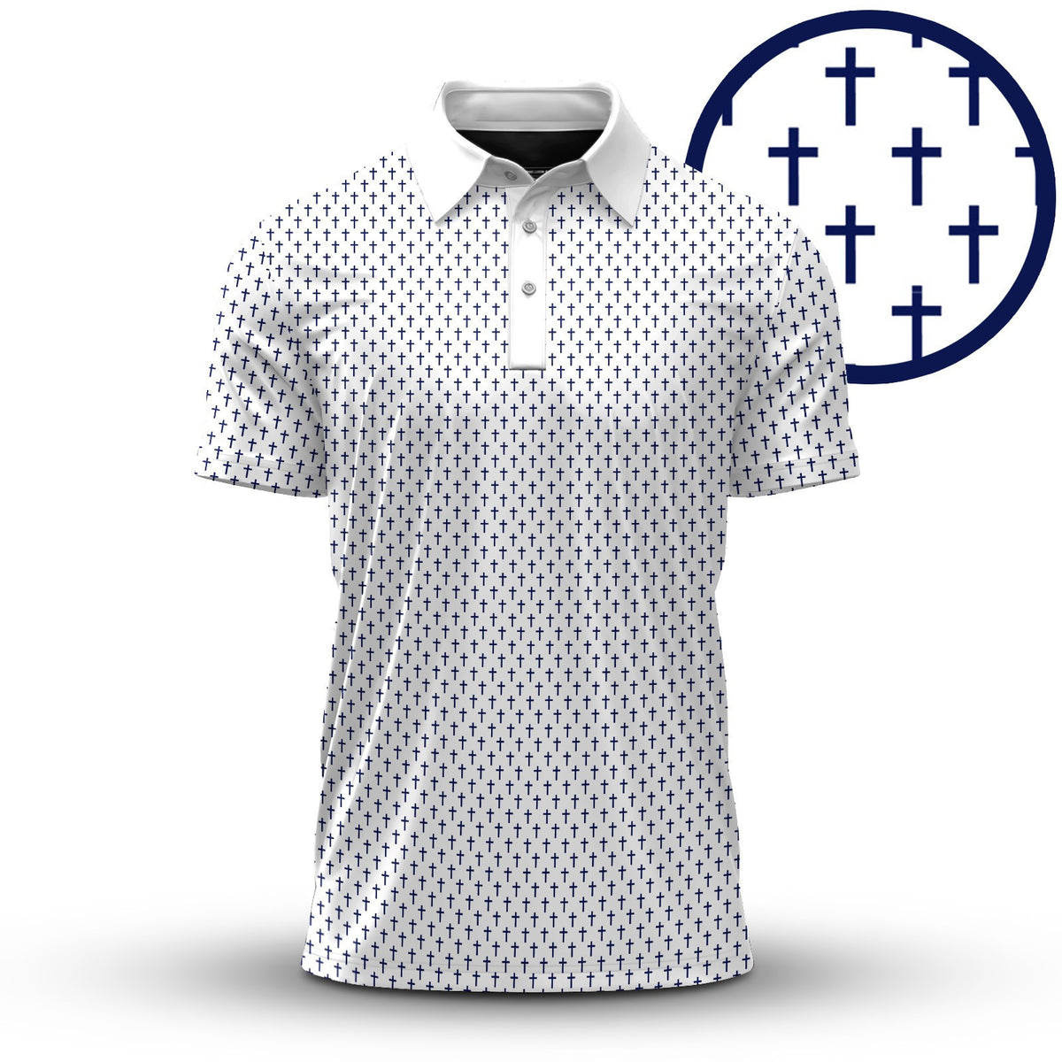 White Blue Cross 2026 Pattern Men Polo Shirt