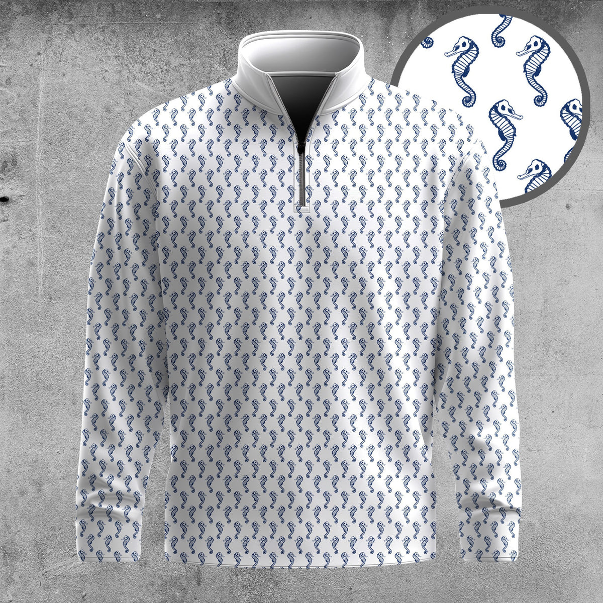 White Blue Seahorse 2026 Men Quarter-zip Pullover