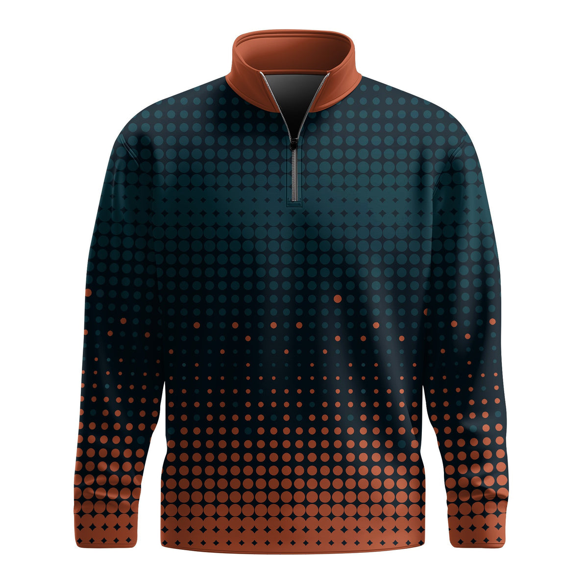 Dark Green Orange Sporty Men Quarter-zip Pullover