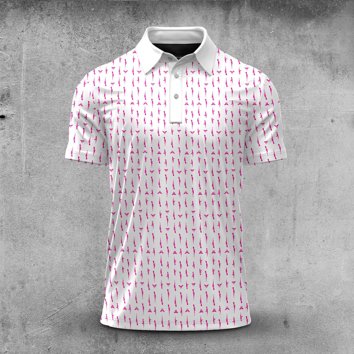 Pink Gun Pattern Men Polo Shirt