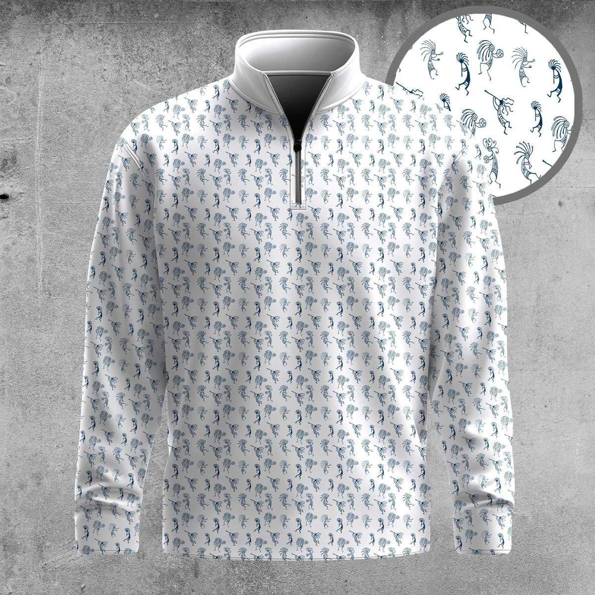 Tribal Blue Pattern Men Quarter-zip Pullover