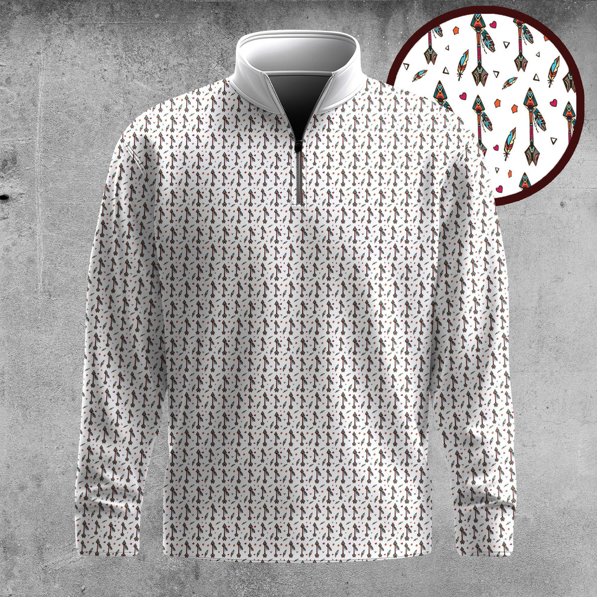 Tribal Arrow Seamless Pattern Men Quarter-Zip Pullover