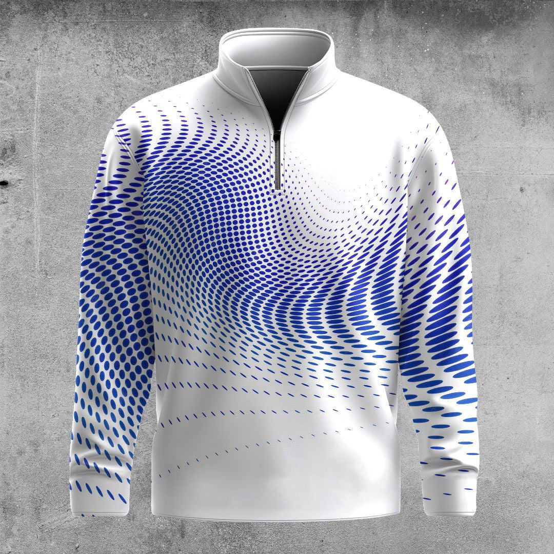 Dynamic Sporty Blue Pattern Men Quarter-zip Pullover