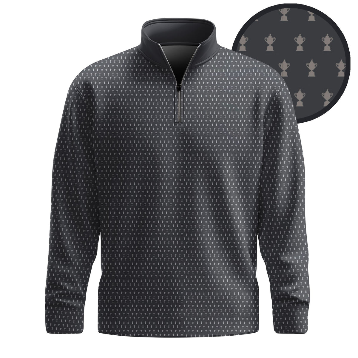 2026 Trophy Pattern Dark Grey Men Quarter-zip Pullover