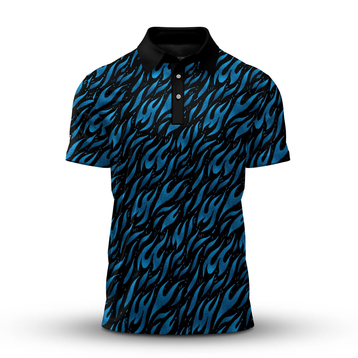 Black Blue Fire Pattern Men Polo Shirt