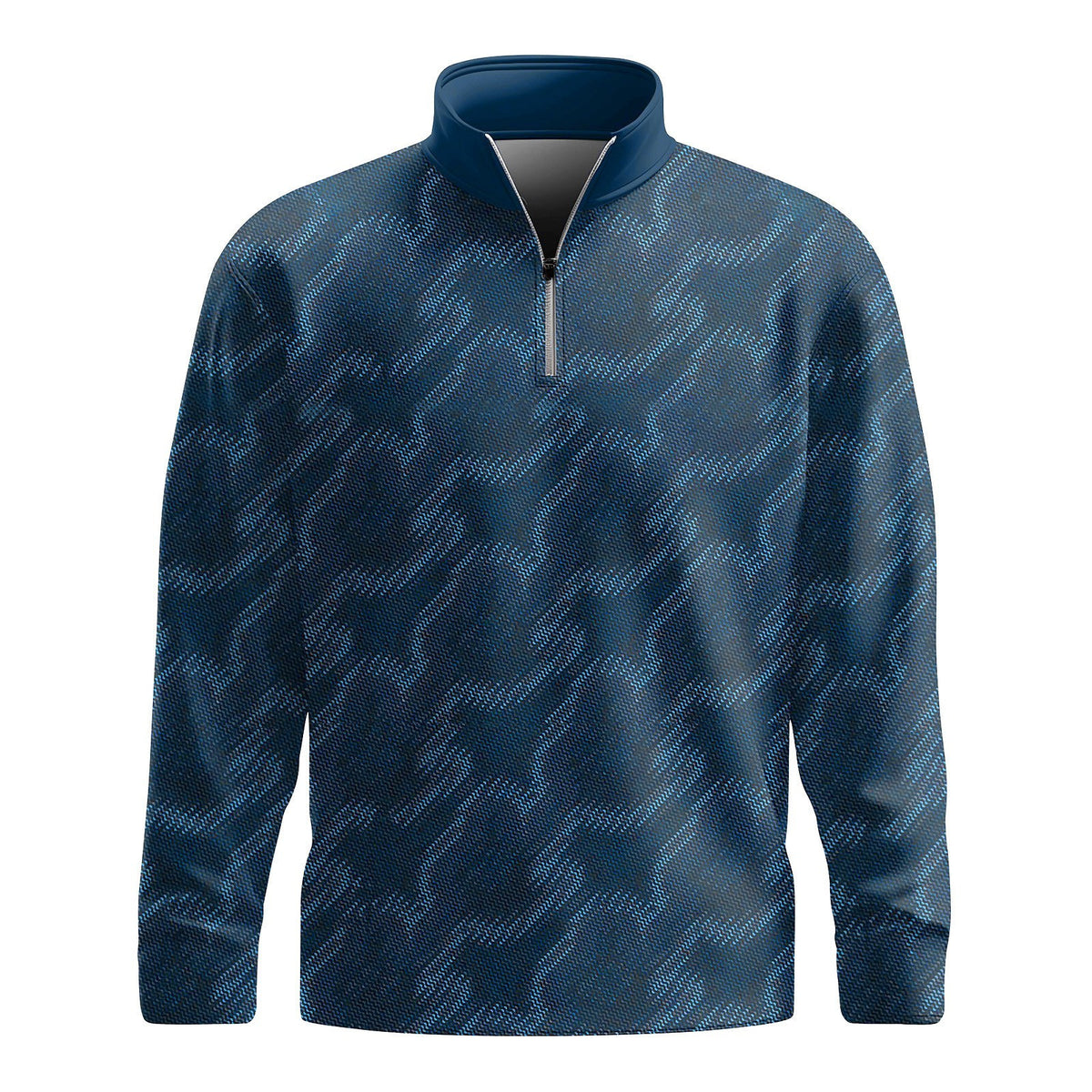 Blue Material Pattern Men Quarter-zip Pullover