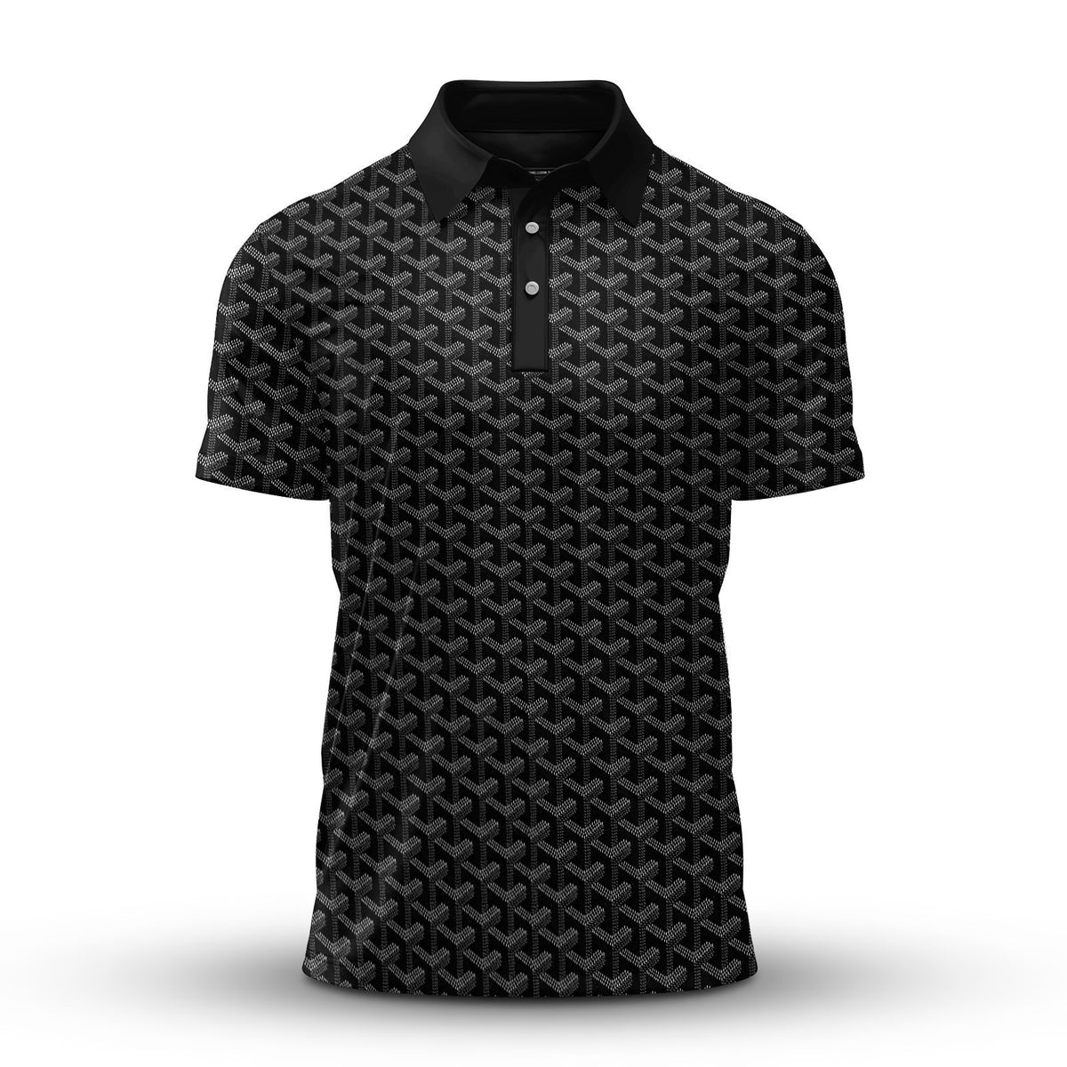 Black Knit Pattern Men Polo Shirt