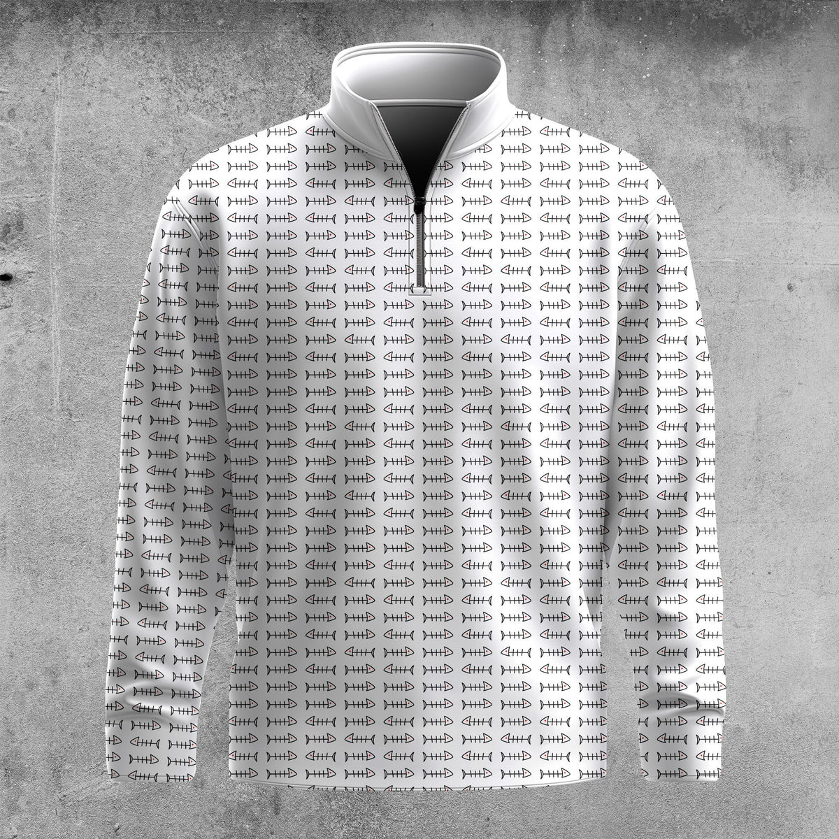 Fish Bone Pattern Men Quarter-zip Pullover