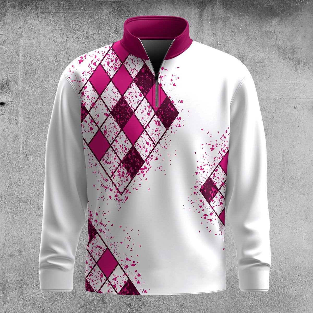 Pink Diamond Pattern Men Quarter-zip Pullover