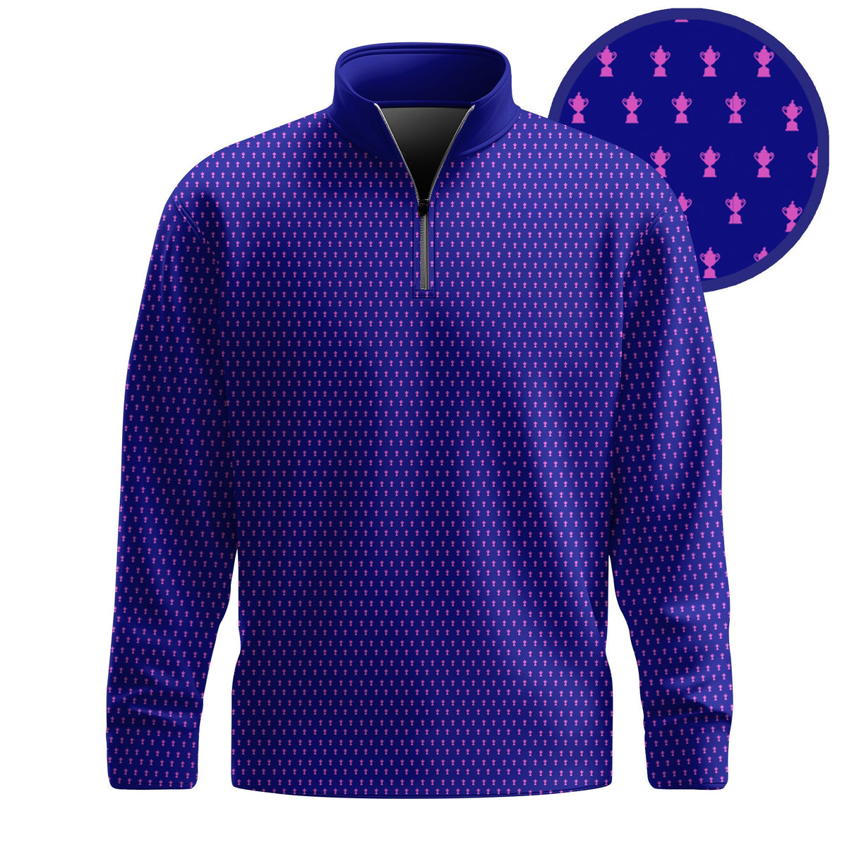 2026 Trophy Pattern Blue And Pink Men Quarter-zip Pullover