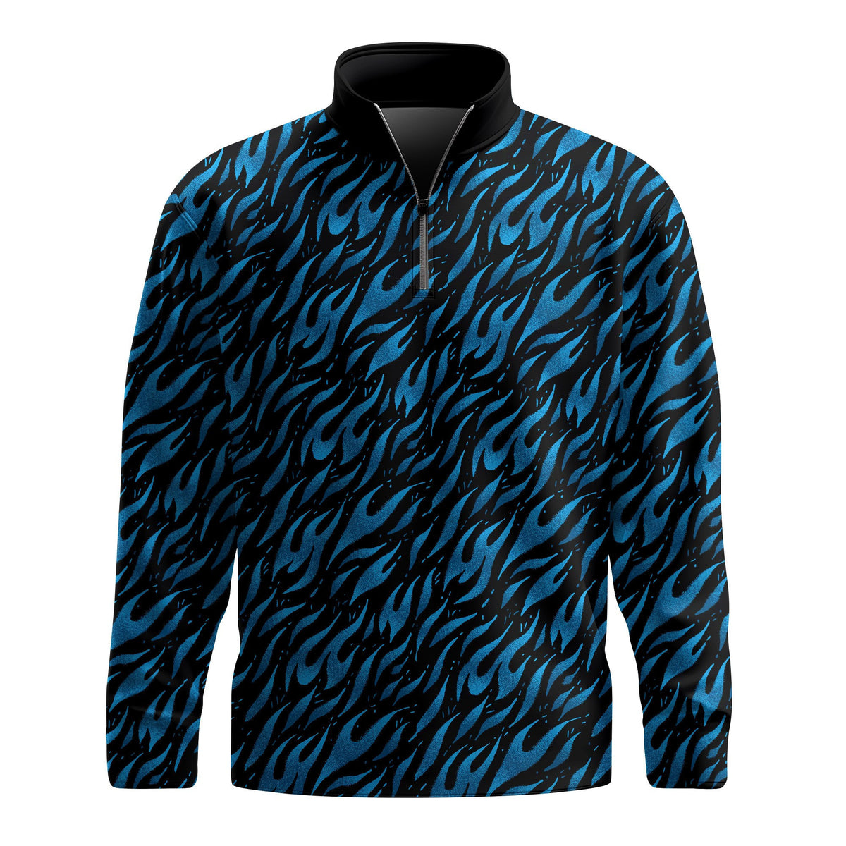 Black Blue Fire Pattern Men Quarter-zip Pullover