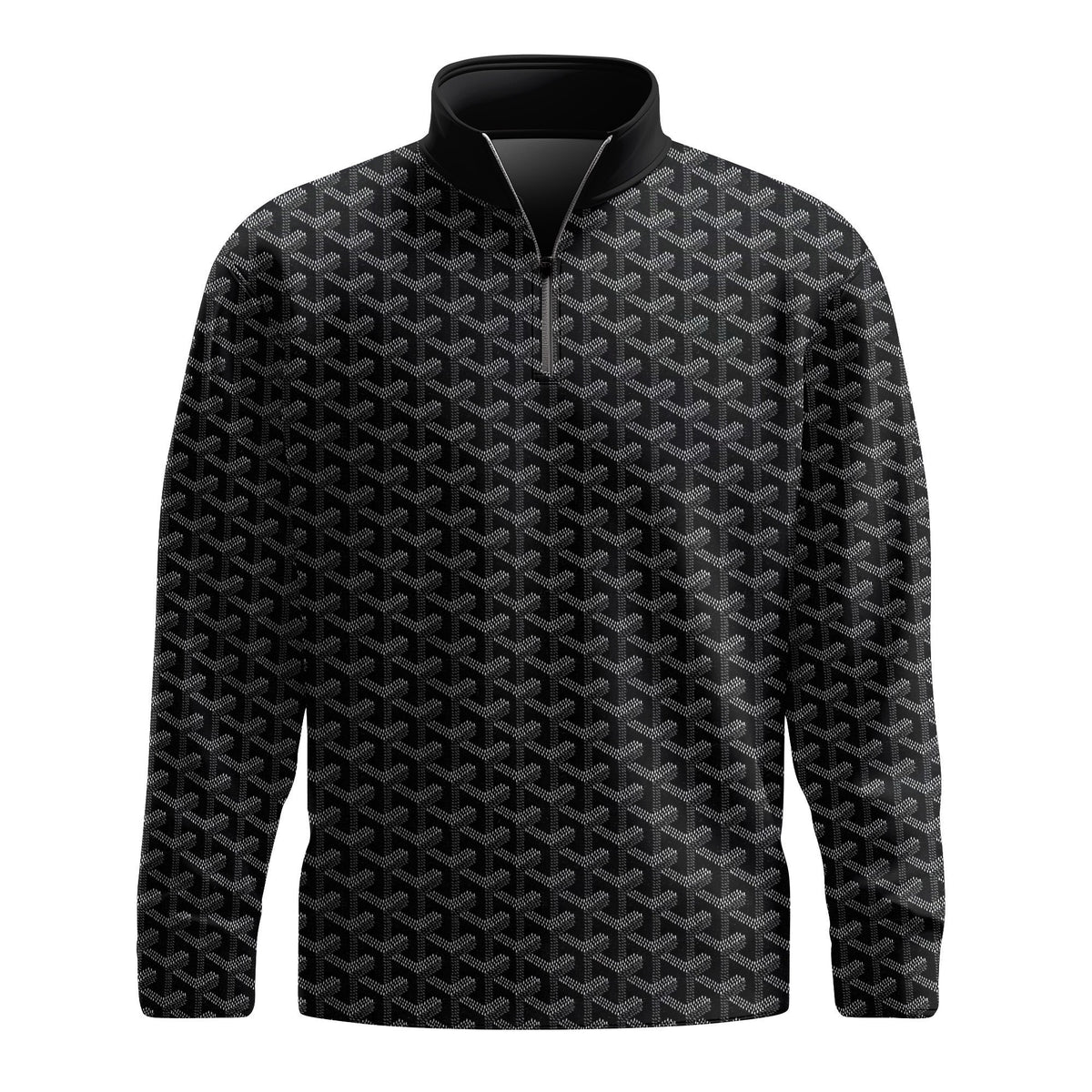 Black Knit Pattern Men Quarter-zip Pullover