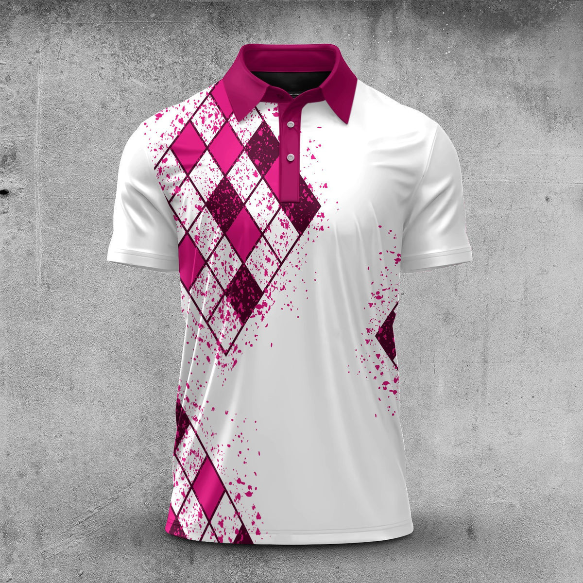 Pink Diamond Pattern Men Polo Shirt
