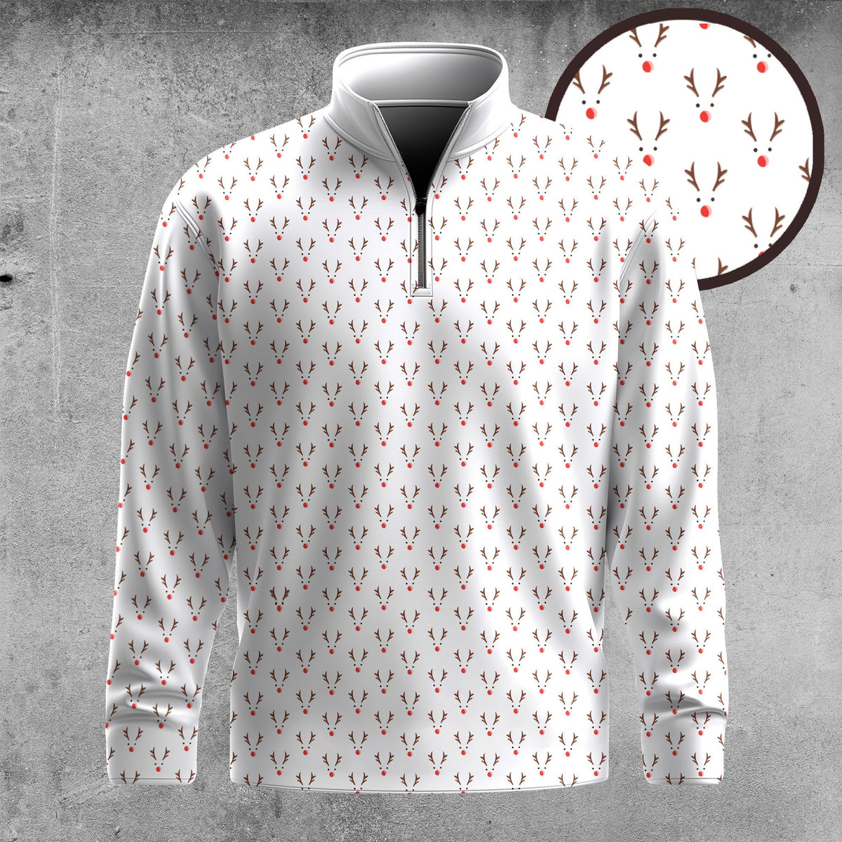 White Reindeer Men Quarter-zip Pullover