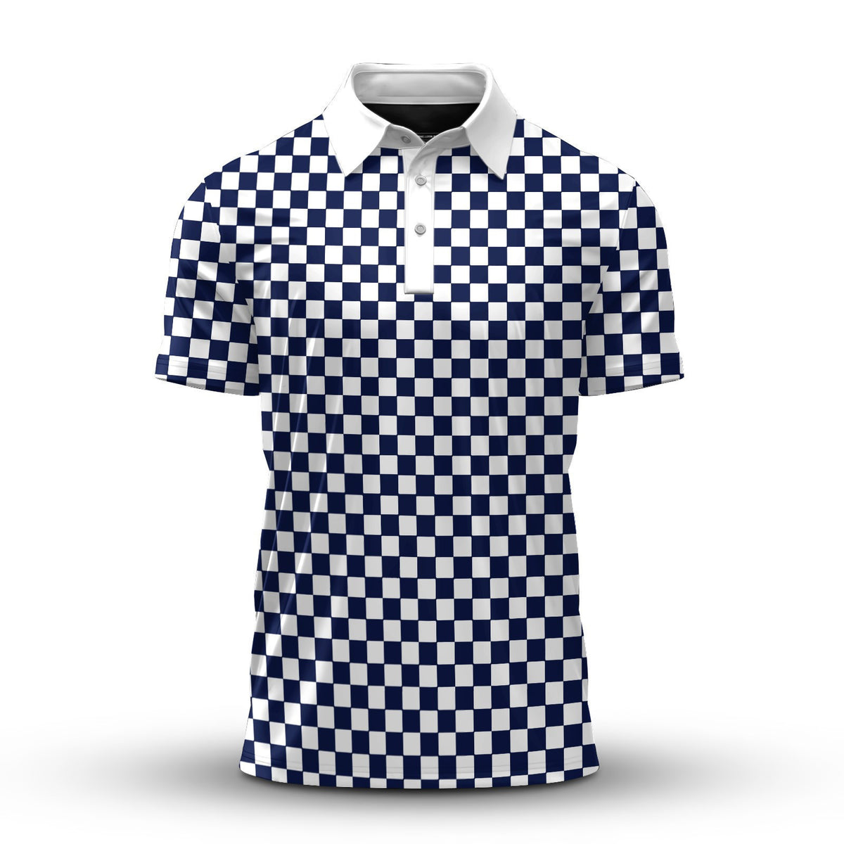 White And Blue Chessboard Men Polo Shirt