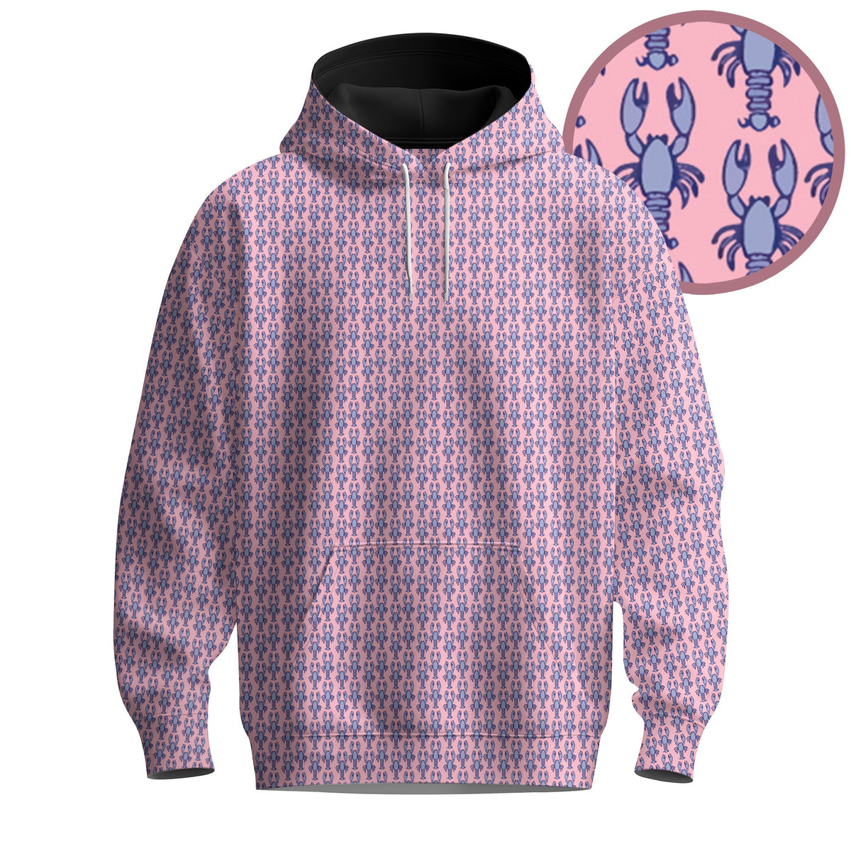 PINK Blue Lobster Pattern 2026 Men Hoodie