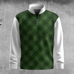Green Checkered Pattern Men Quarter-zip Pullover