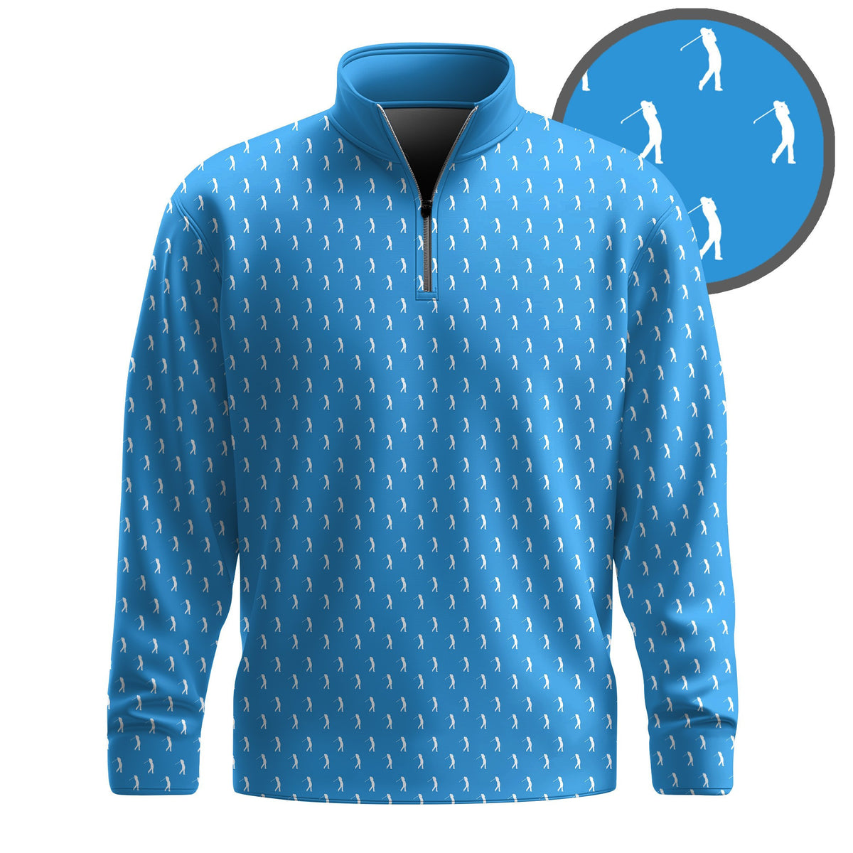 Light Blue Golf Player Pattern Men Quarter-zip Pullover