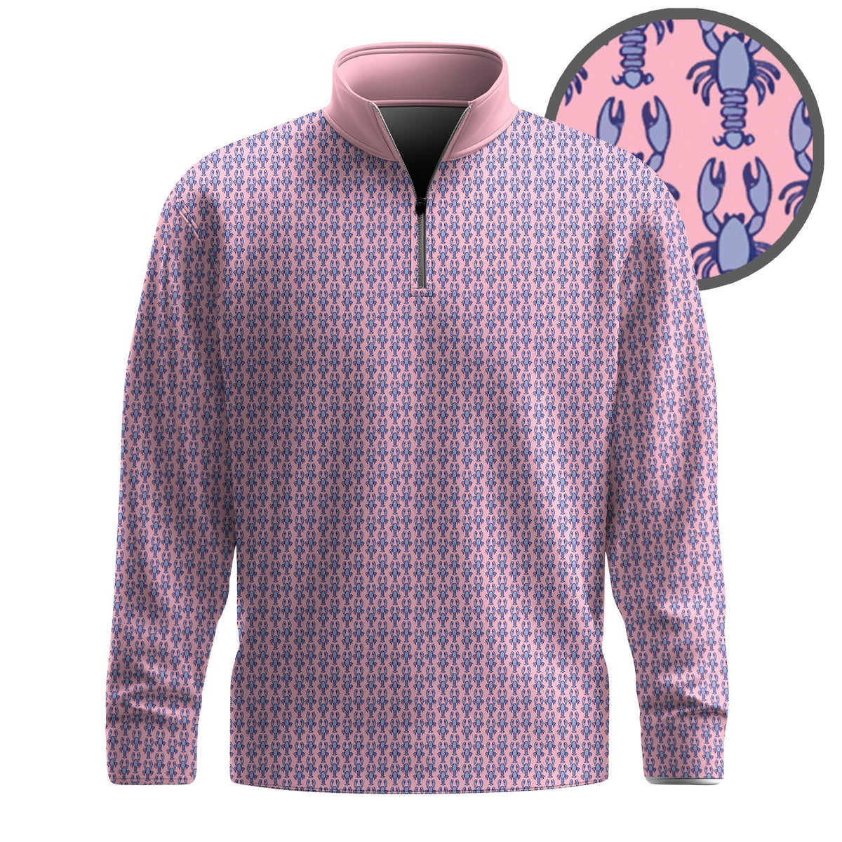 PINK Blue Lobster Pattern 2026 Men Quarter-zip Pullover