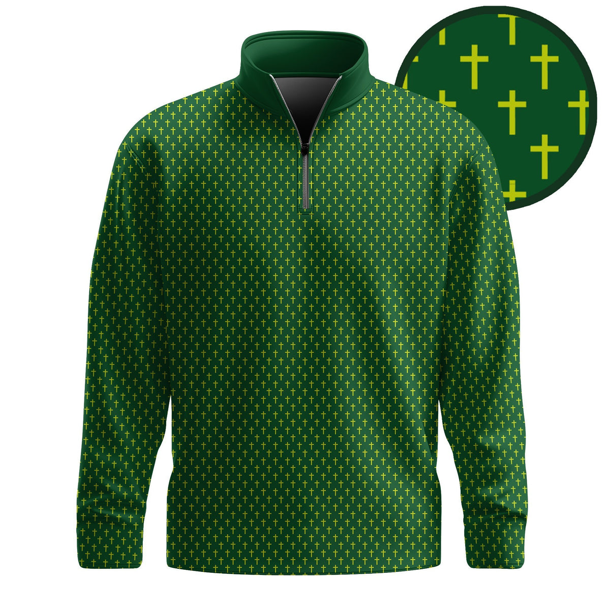 Green Yellow Cross Pattern Men Quarter-zip Pullover
