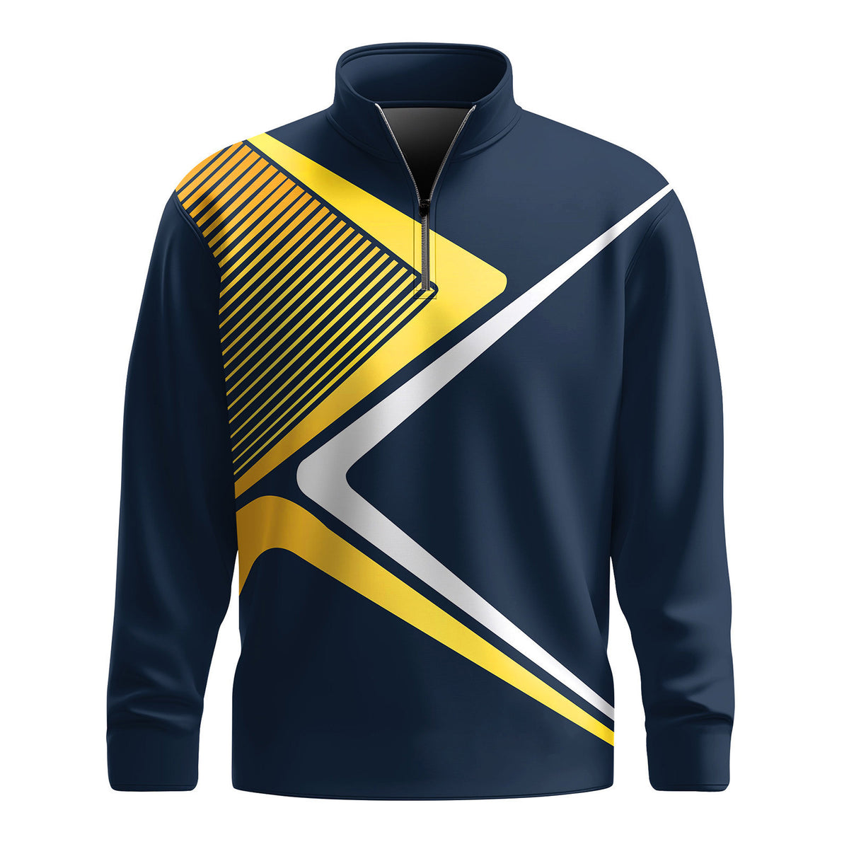 Blue Yellow Sporty Design Men Quarter-zip Pullover