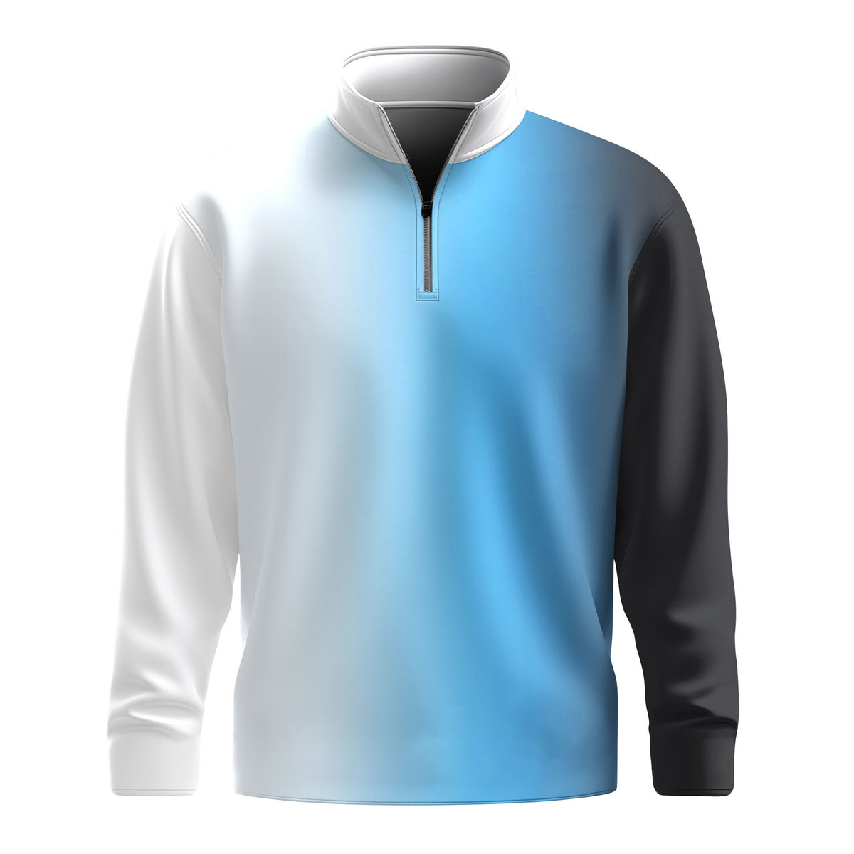 Gradient White Blue Black Men Quarter-zip Pullover