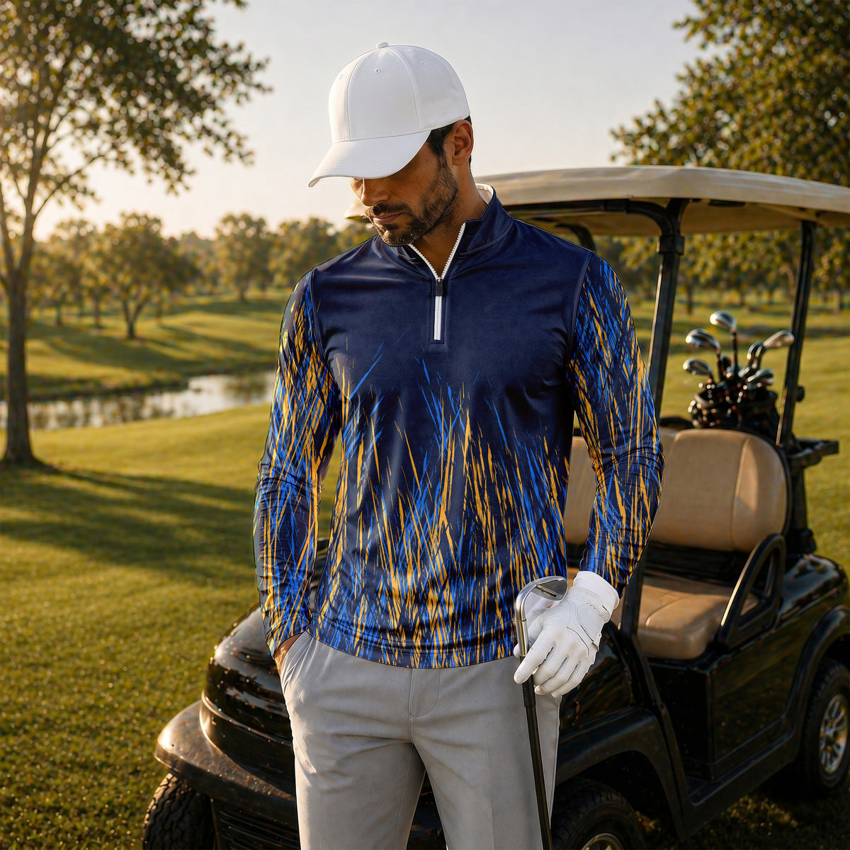 Blue Yellow Color Stains Men Quarter-zip Pullover