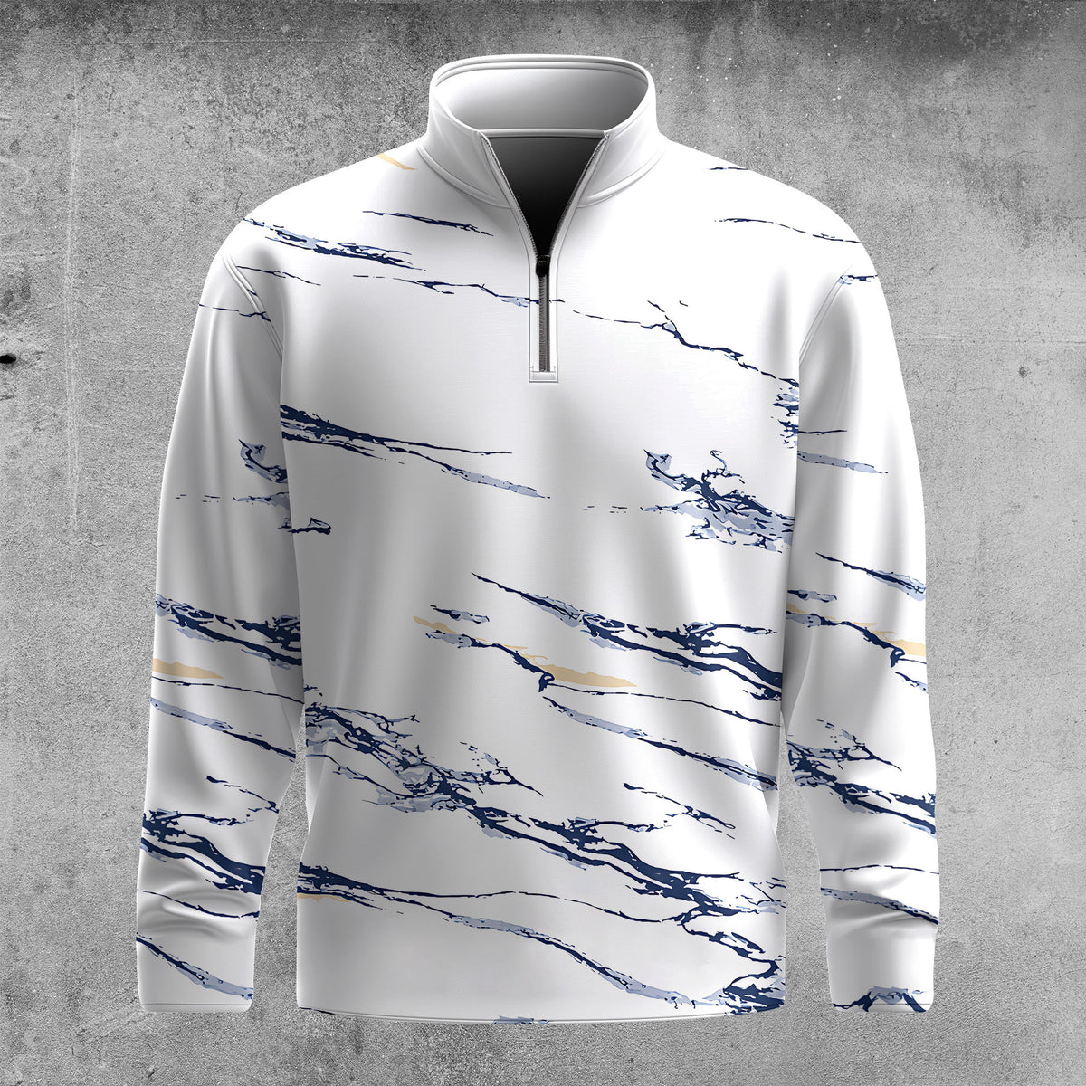 Blue Marble Pattern Men Quarter-zip Pullover