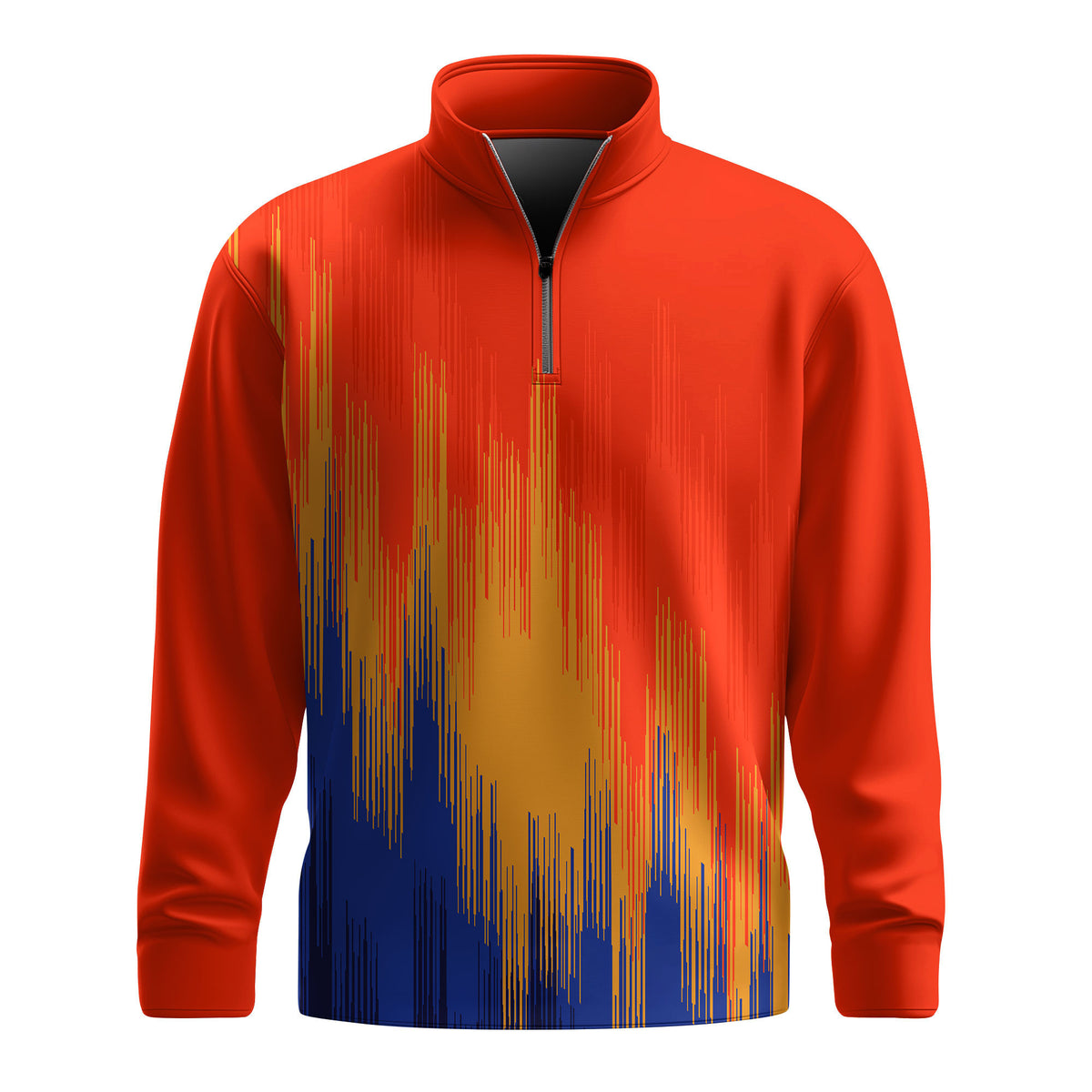 Orange Yellow Blue Sporty Men Quarter-zip Pullover