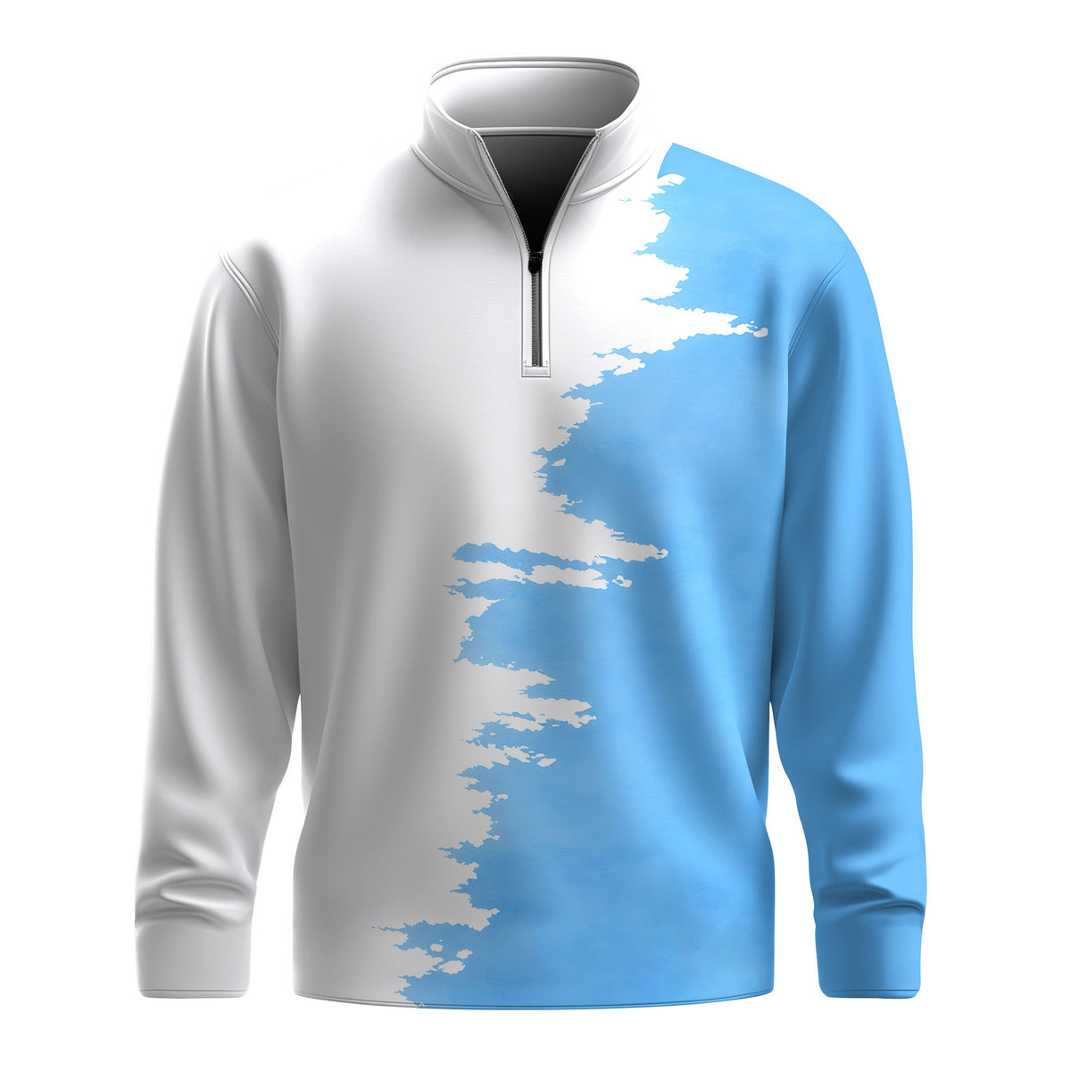 Light Blue White Sporty Men Quarter-zip Pullover