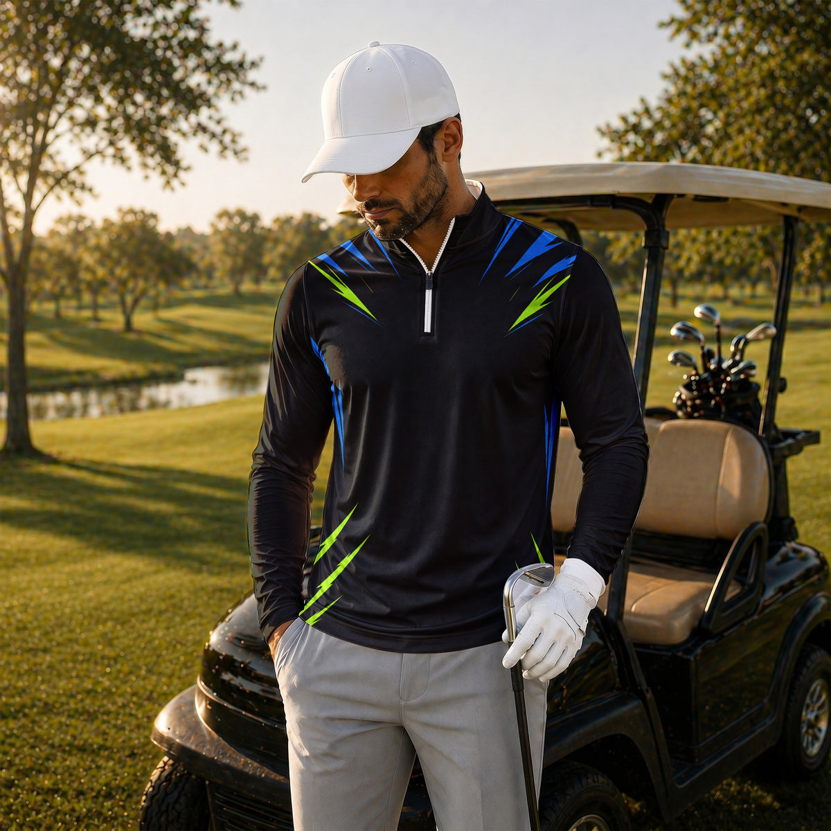 Black Neon Pattern Men Quarter-zip Pullover