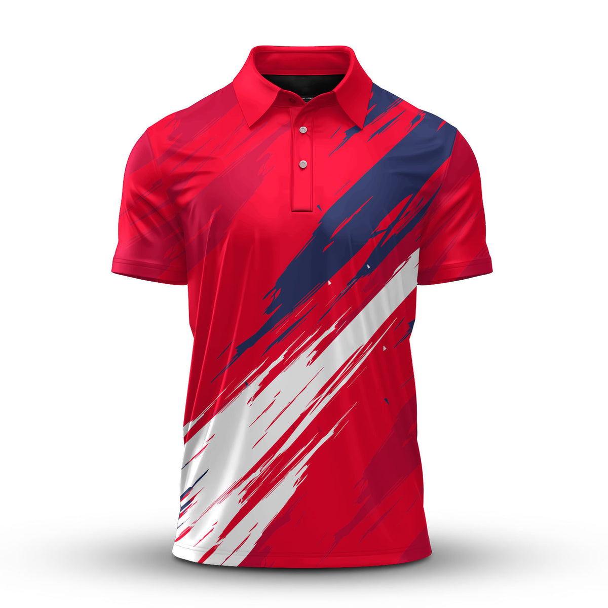 Red Sporty Pattern Blue White Men Polo Shirt